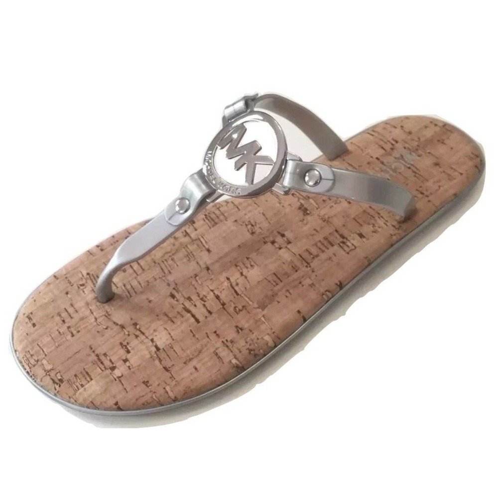 Michael Kors Charm Jelly T-Strap Thong Sandal Slide Flip-Flop Flat Silver 6